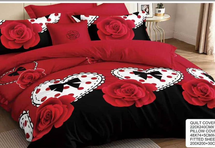 Red heart & flower Premium quilt cover set – 6 pcs Soft & Breathable