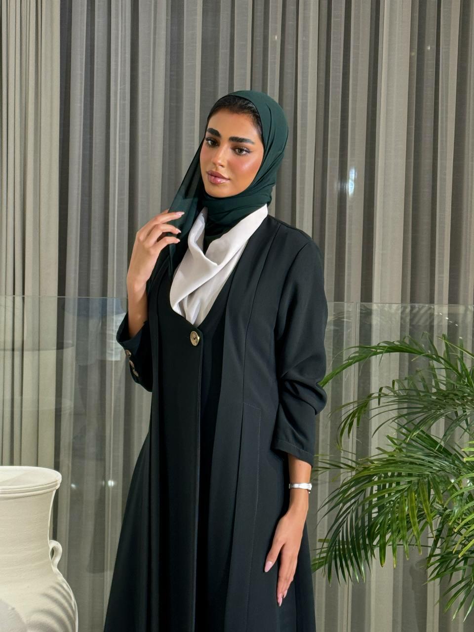 Green crepe blazer abaya