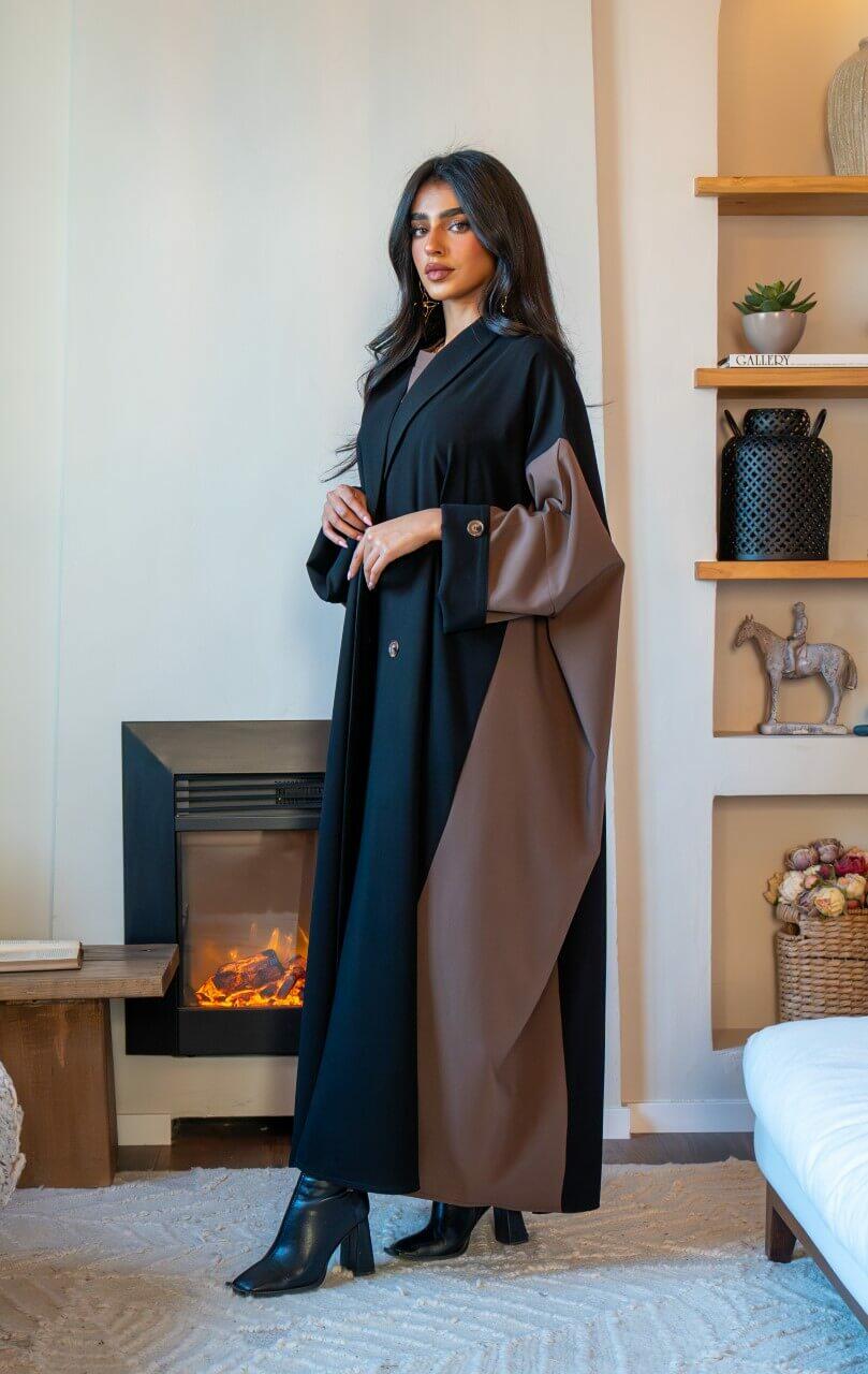 Black and brown crepe blazer abaya