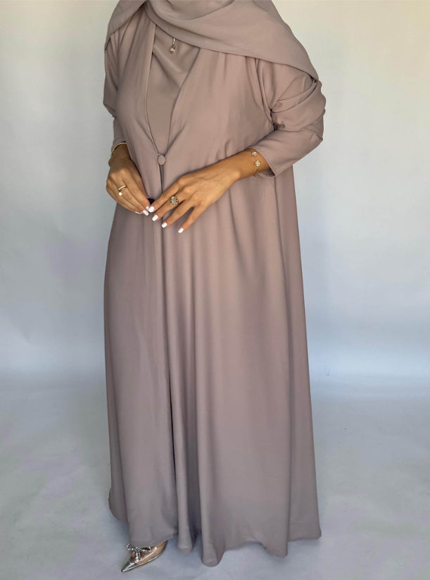 Taupe Soft Crepe Abaya, With Matching Under Abaya Dress & Shaila