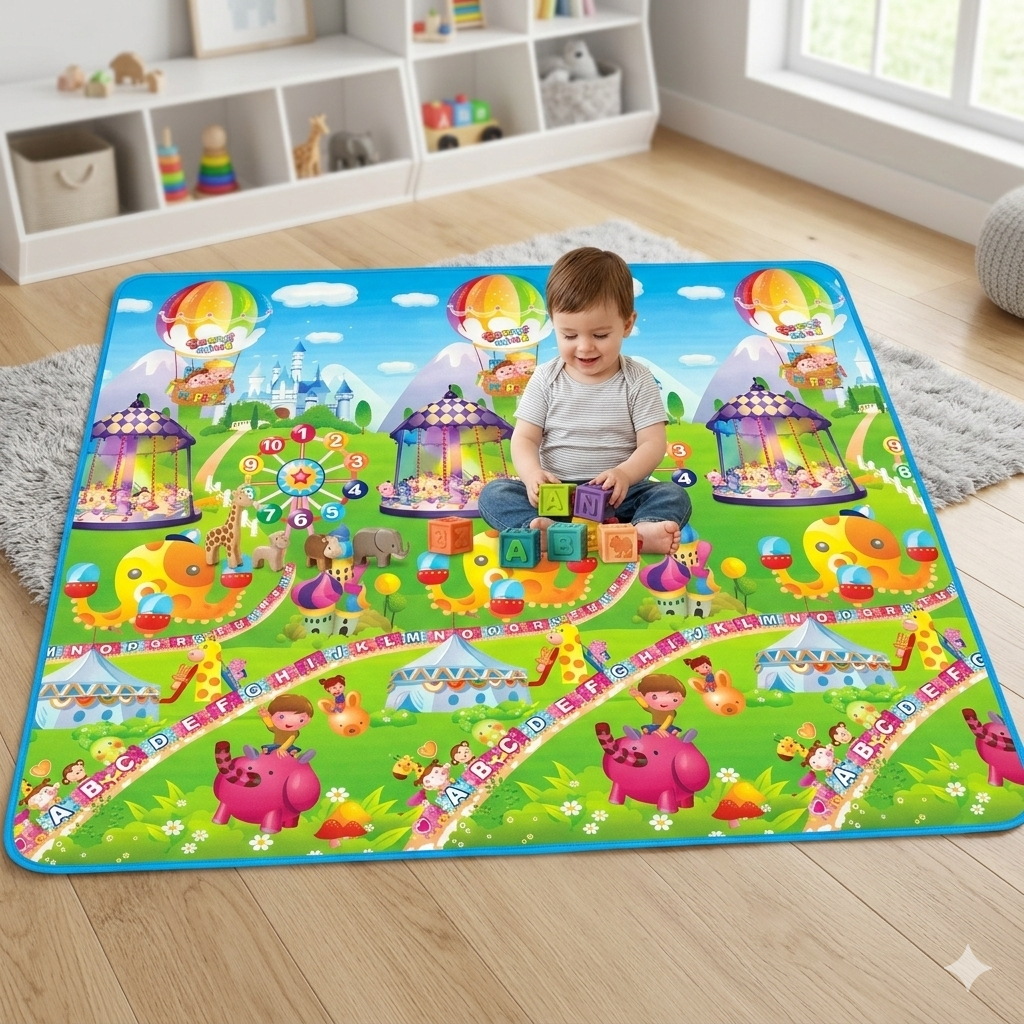 Educational Kids Play Mat - Large Colorful Alphabet & Cartoon Learning Floor Rug for Toddlers 200x180cm