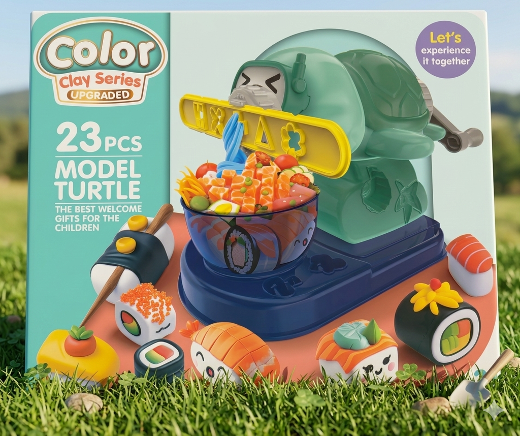 23-Piece Color Clay Turtle DIY Sushi Maker Set – Upgraded Modeling Clay Kit for Kids