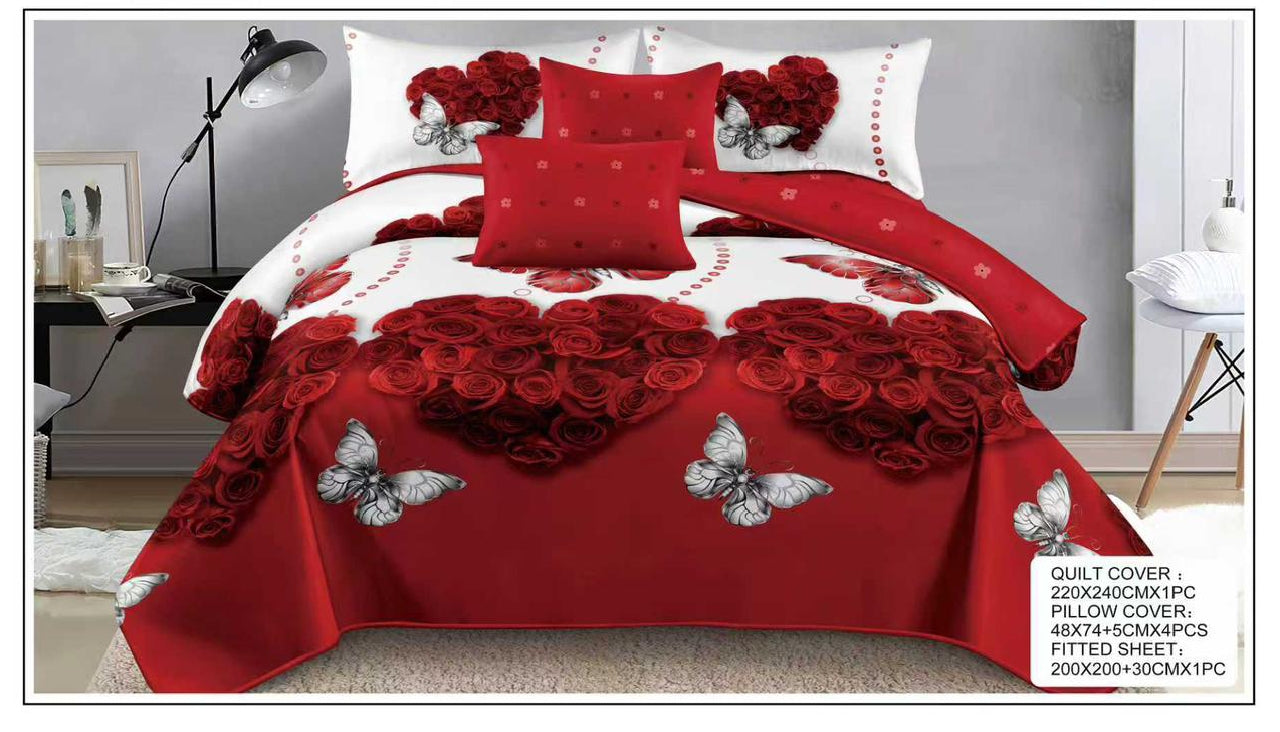 Modern King Size 6-Piece Bedding Set – Printed Quilt Cover, Deep Fitted Sheet & 4 Pillowcases