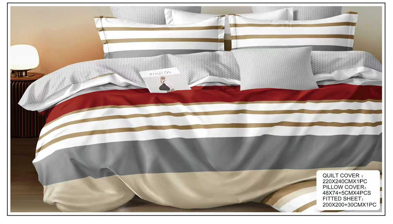Modern King Size 6-Piece Bedding Set – Printed Quilt Cover, Deep Fitted Sheet & 4 Pillowcases