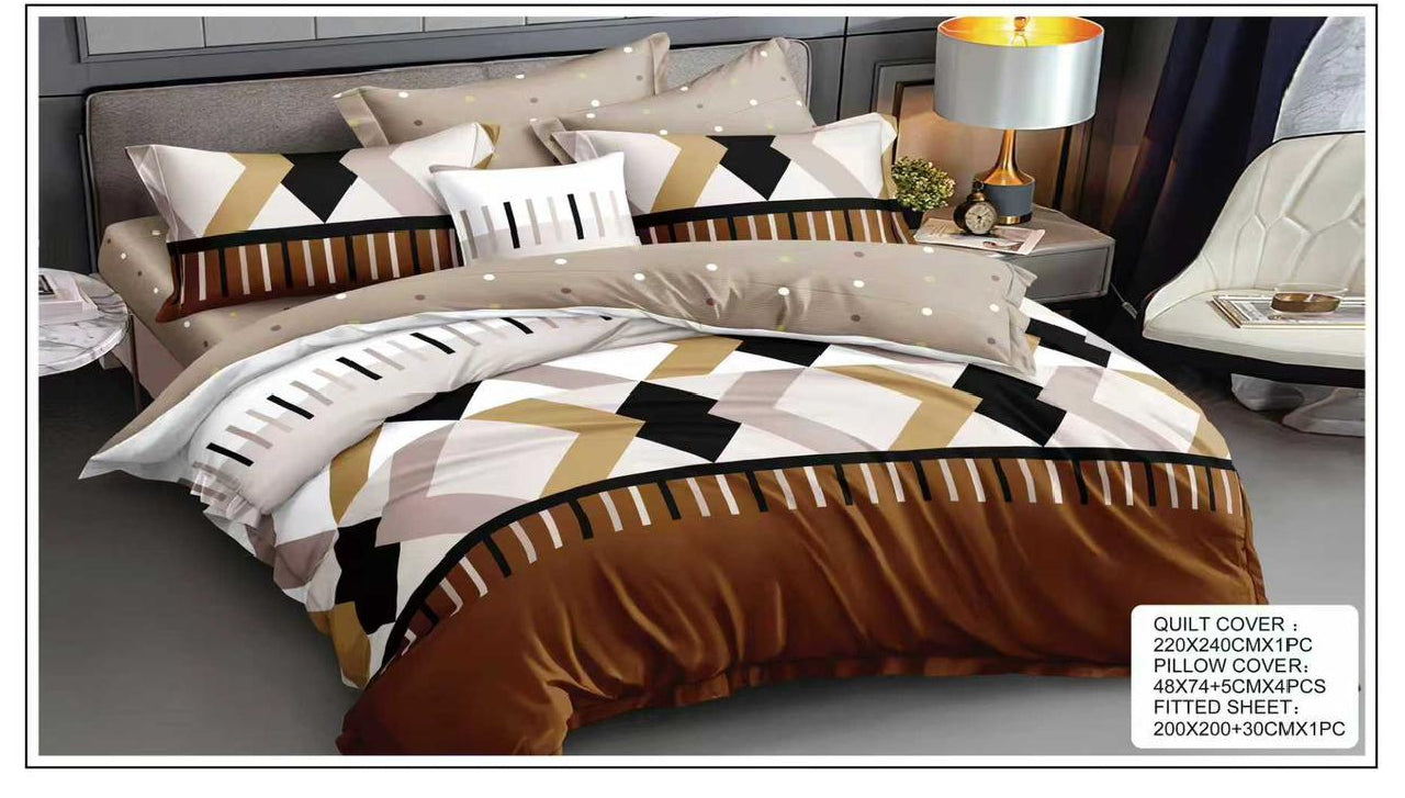 Modern King Size 6-Piece Bedding Set – Printed Quilt Cover, Deep Fitted Sheet & 4 Pillowcases