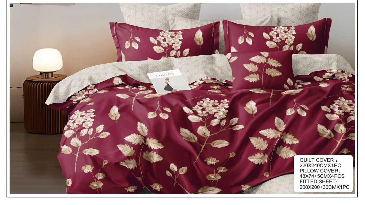 Modern King Size 6-Piece Bedding Set – Printed Quilt Cover, Deep Fitted Sheet & 4 Pillowcases