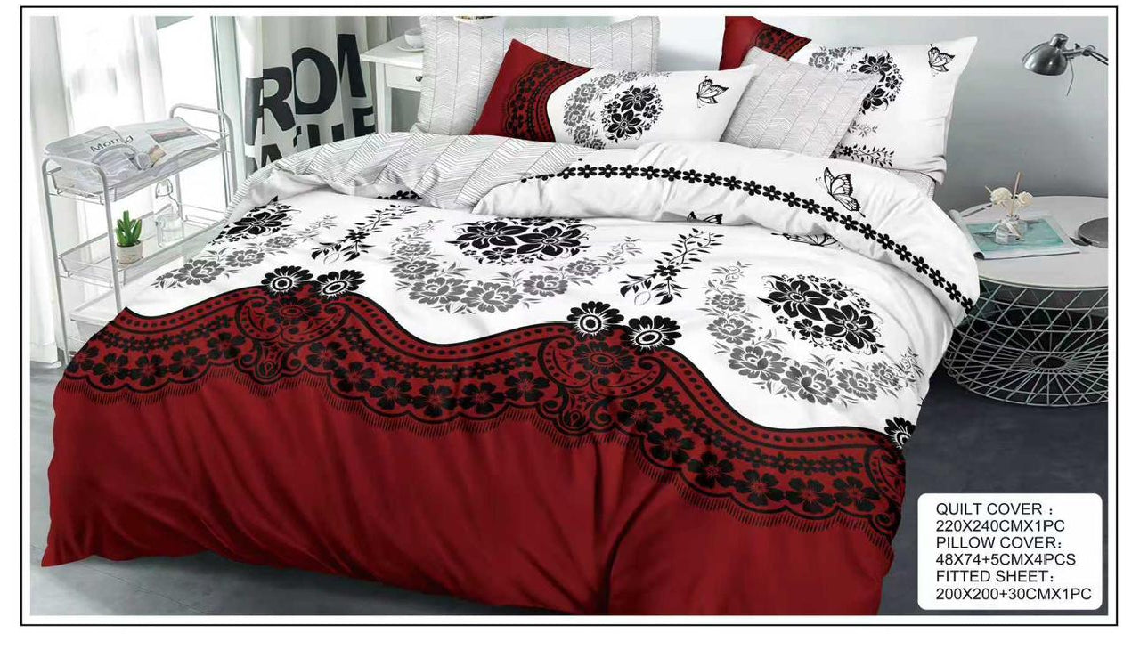 Modern King Size 6-Piece Bedding Set – Printed Quilt Cover, Deep Fitted Sheet & 4 Pillowcases