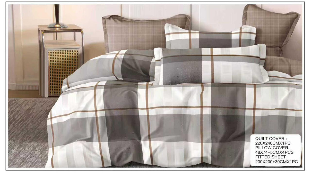 Stylish King Size 6-Piece Quilt Cover Bedding Set – Soft Printed Quilt Cover with Fitted Sheet & 4 Pillowcases