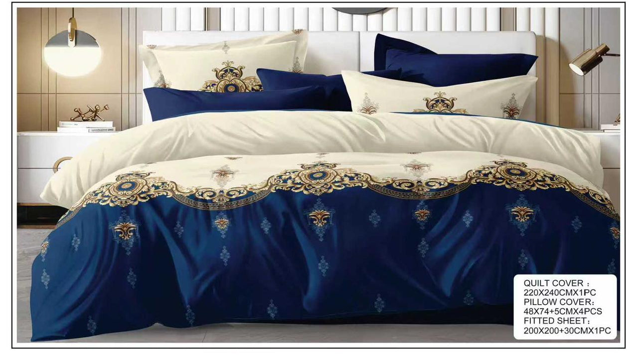 Stylish King Size 6-Piece Quilt Cover Bedding Set – Soft Printed Quilt Cover with Fitted Sheet & 4 Pillowcases