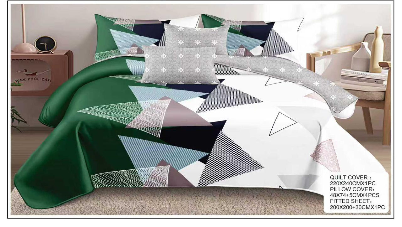 Stylish King Size 6-Piece Quilt Cover Bedding Set – Soft Printed Quilt Cover with Fitted Sheet & 4 Pillowcases