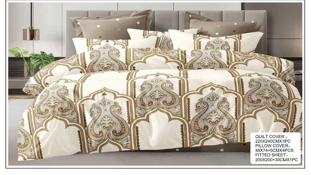 Stylish King Size 6-Piece Quilt Cover Bedding Set – Soft Printed Quilt Cover with Fitted Sheet & 4 Pillowcases