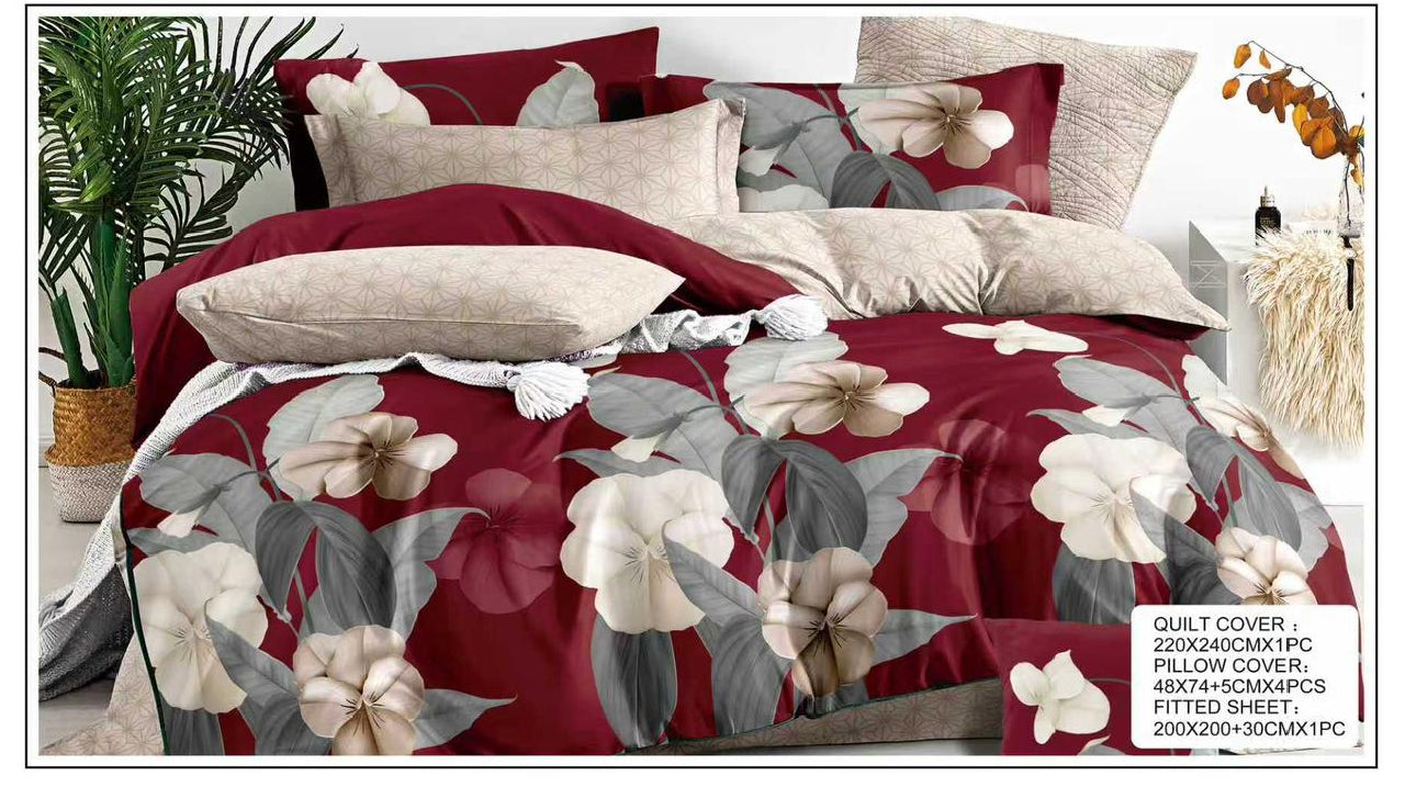 Stylish King Size 6-Piece Quilt Cover Bedding Set – Soft Printed Quilt Cover with Fitted Sheet & 4 Pillowcases