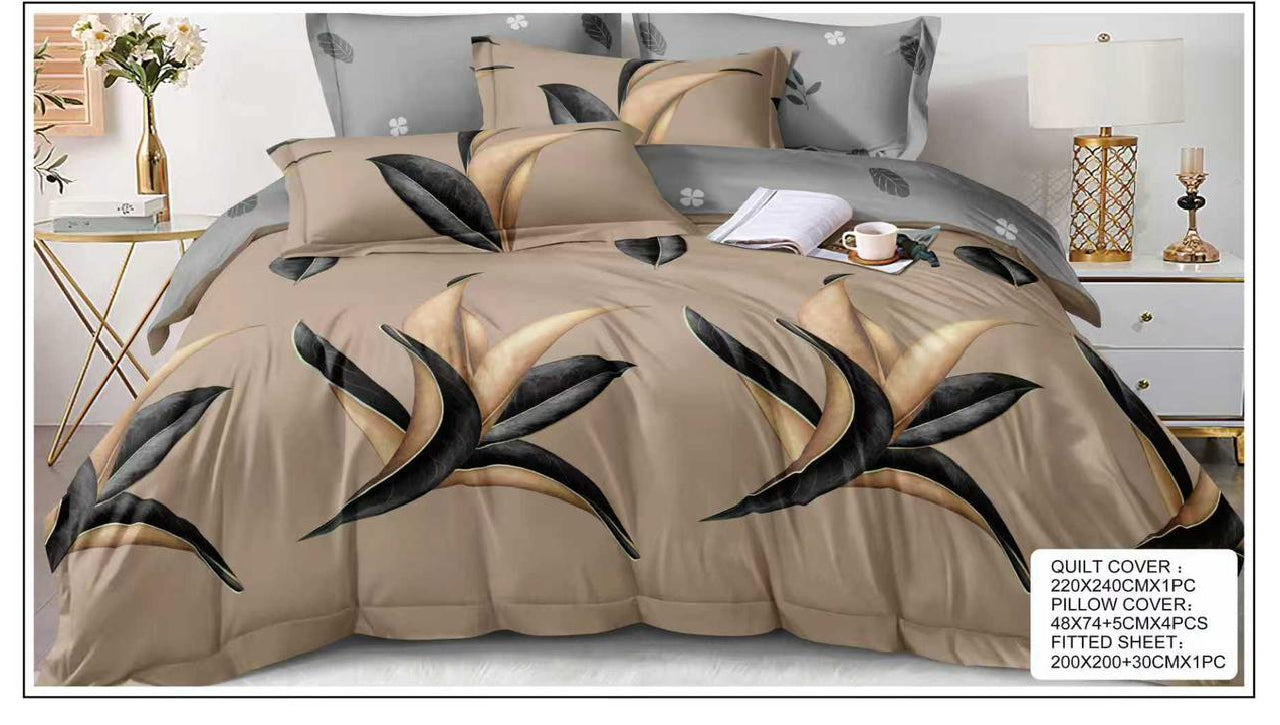 Stylish King Size 6-Piece Quilt Cover Bedding Set – Soft Printed Quilt Cover with Fitted Sheet & 4 Pillowcases
