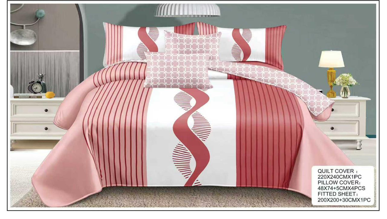 Stylish King Size 6-Piece Quilt Cover Bedding Set – Soft Printed Quilt Cover with Fitted Sheet & 4 Pillowcases