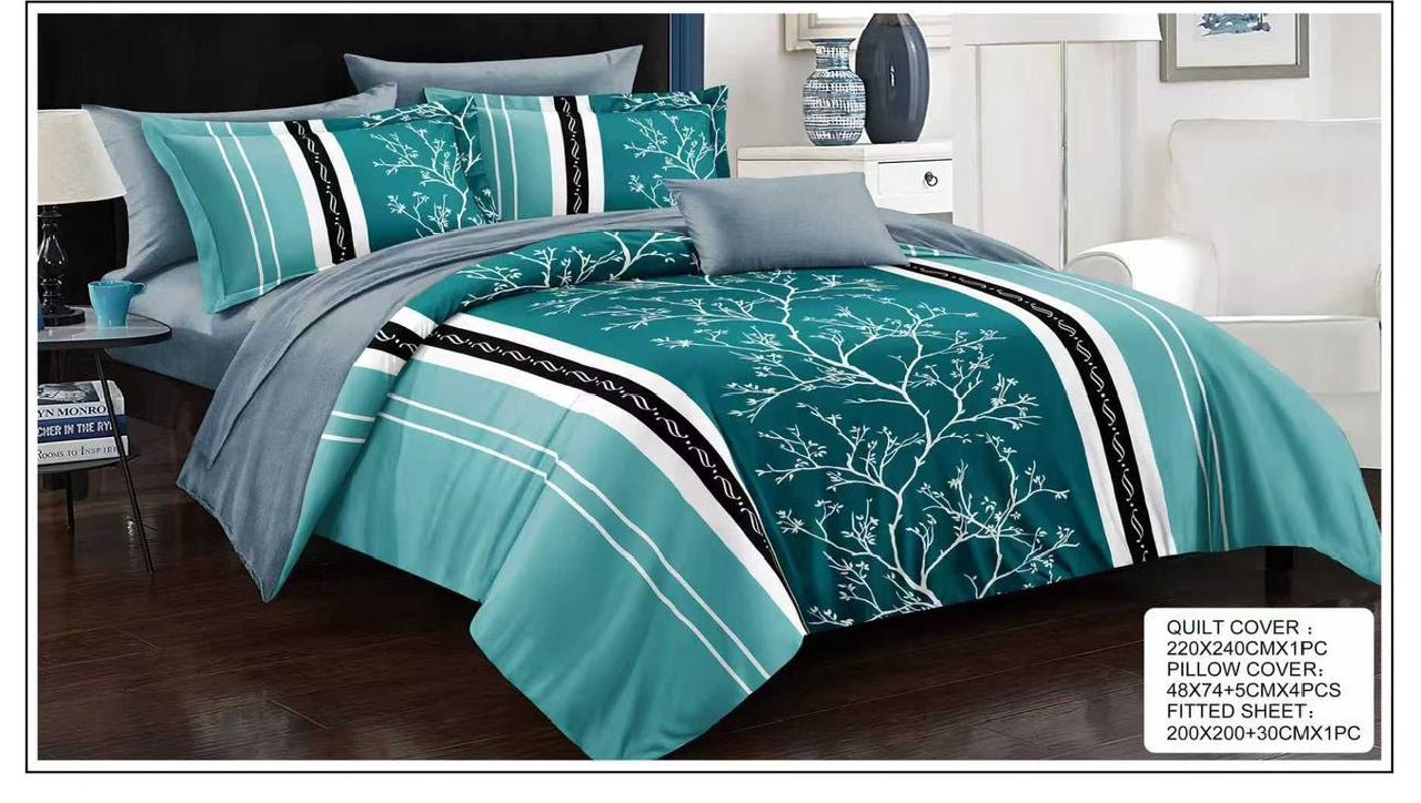 Stylish King Size 6-Piece Quilt Cover Bedding Set – Soft Printed Quilt Cover with Fitted Sheet & 4 Pillowcases