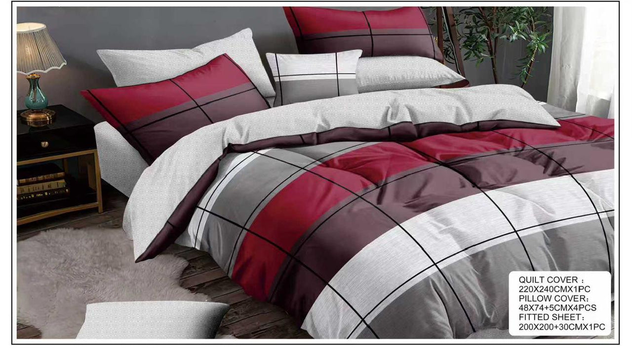 Luxury Printed King Size Quilt Cover Set – 6 Piece Bedding Set with Fitted Sheet & 4 Pillowcases