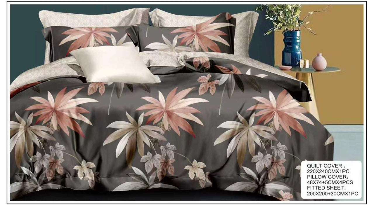 Luxury Printed King Size Quilt Cover Set – 6 Piece Bedding Set with Fitted Sheet & 4 Pillowcases