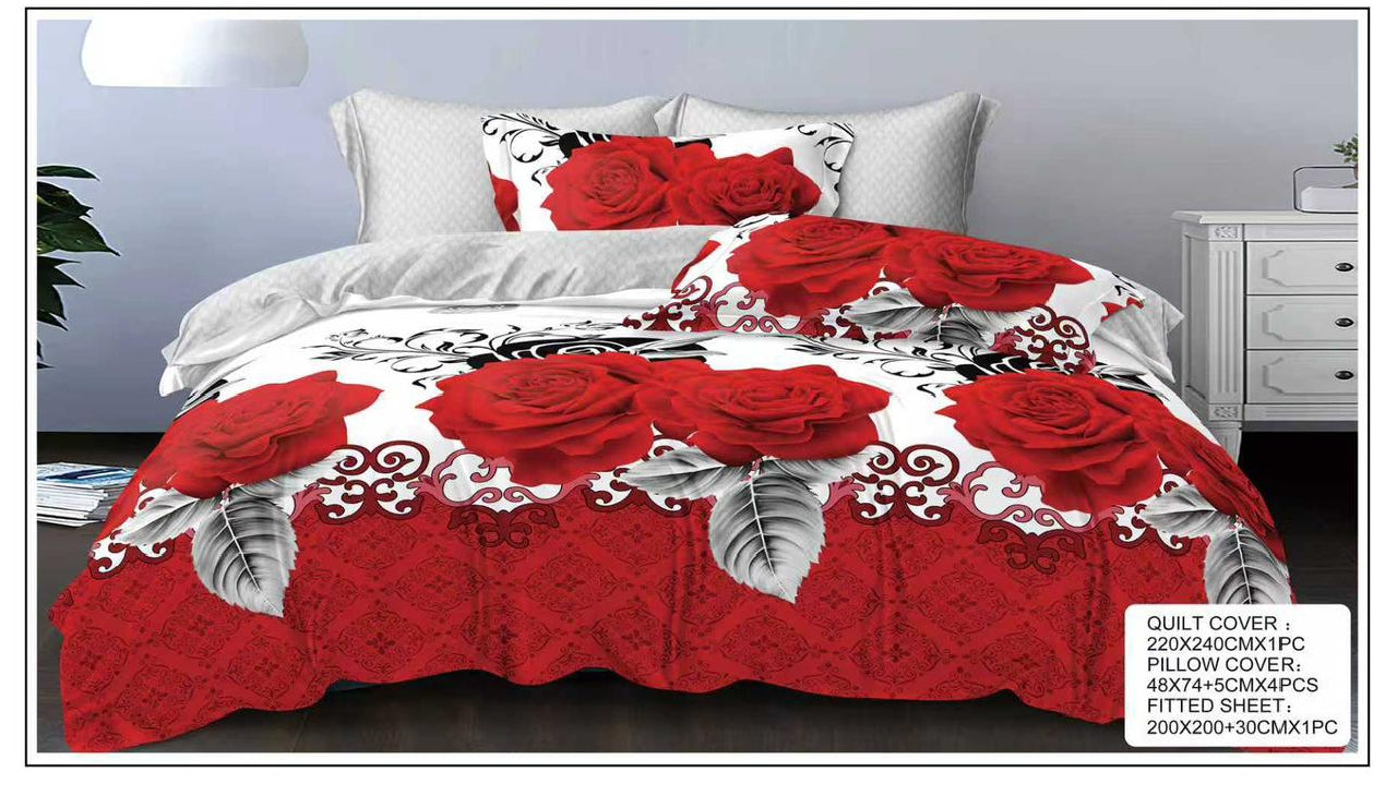 Luxury Printed King Size Quilt Cover Set – 6 Piece Bedding Set with Fitted Sheet & 4 Pillowcases