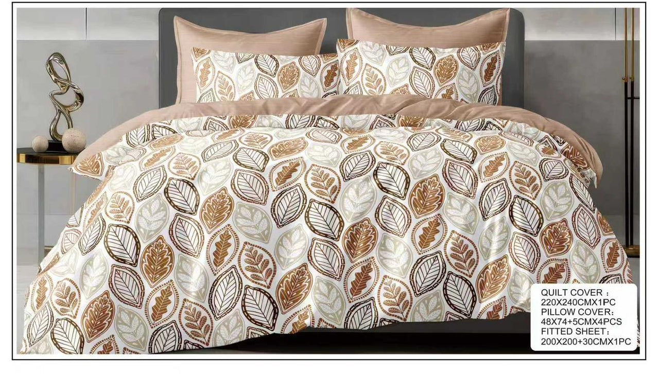 Luxury Printed King Size Quilt Cover Set – 6 Piece Bedding Set with Fitted Sheet & 4 Pillowcases
