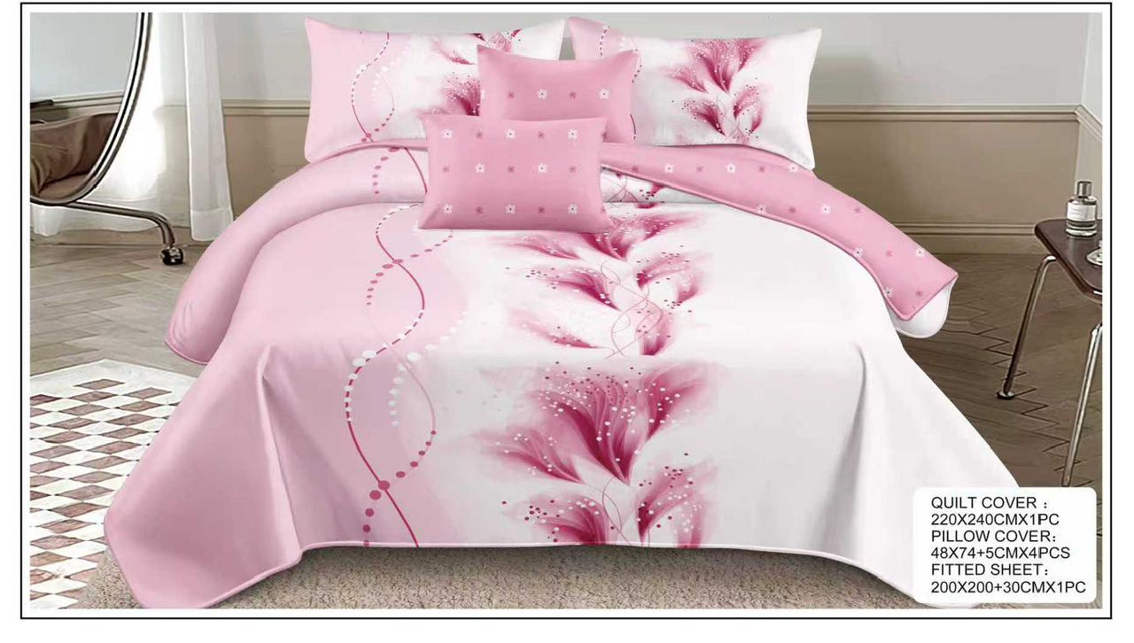 Premium King Size 6PCS Bedding Set – Printed Quilt Cover, Deep Fitted Sheet & 4 Pillowcases
