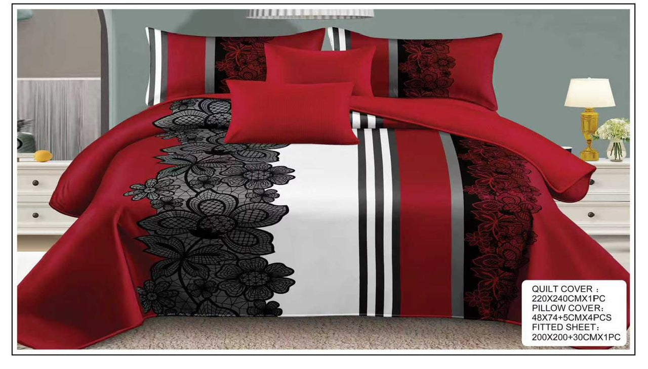 Premium King Size 6PCS Bedding Set – Printed Quilt Cover, Deep Fitted Sheet & 4 Pillowcases