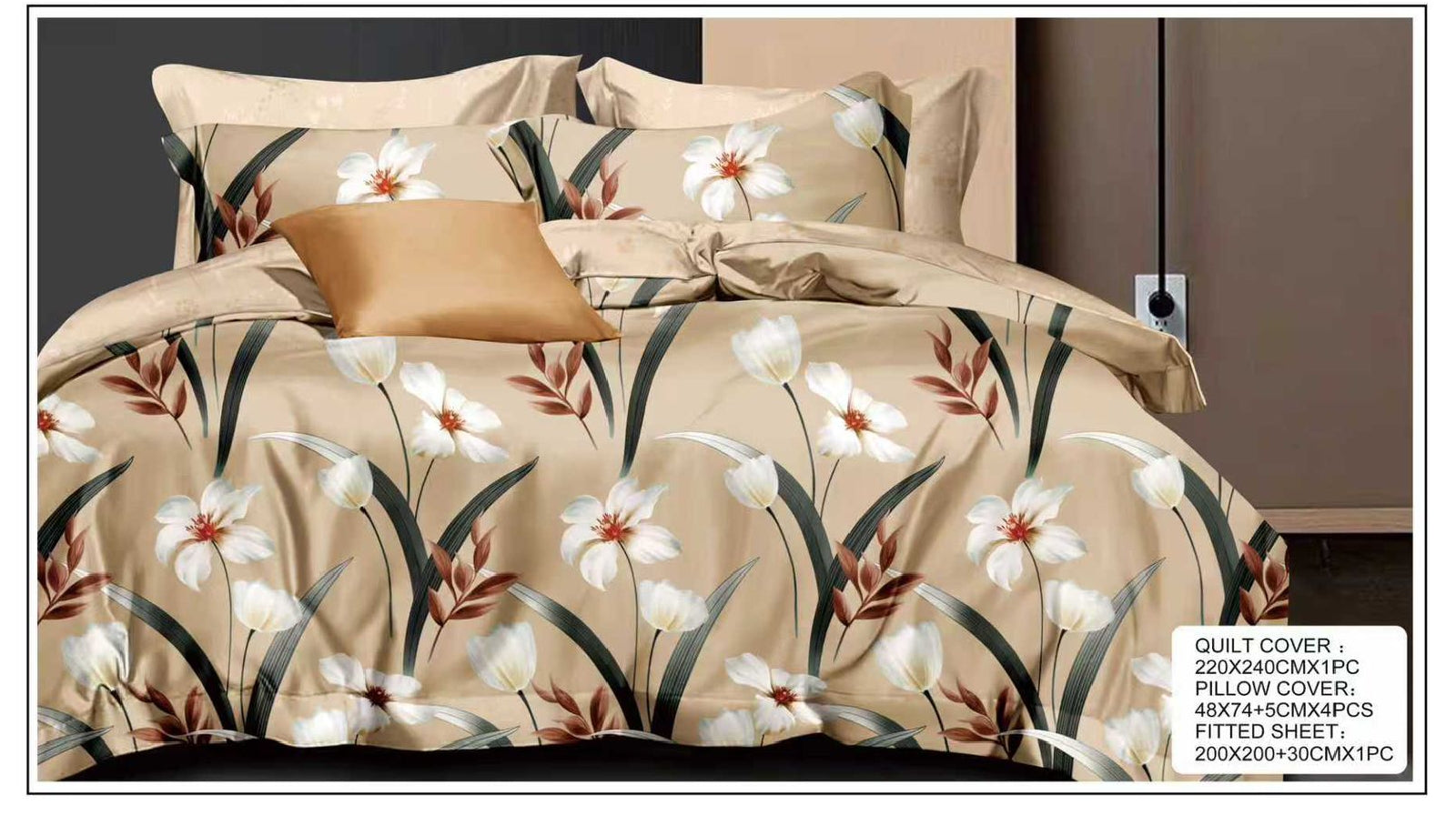 Premium King Size 6PCS Bedding Set – Printed Quilt Cover, Deep Fitted Sheet & 4 Pillowcases