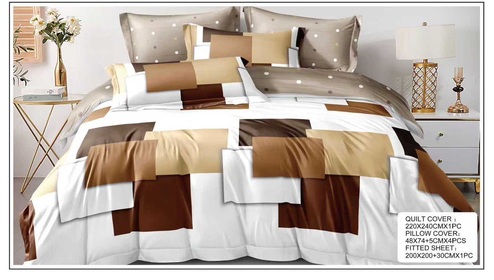 Premium King Size 6PCS Bedding Set – Printed Quilt Cover, Deep Fitted Sheet & 4 Pillowcases