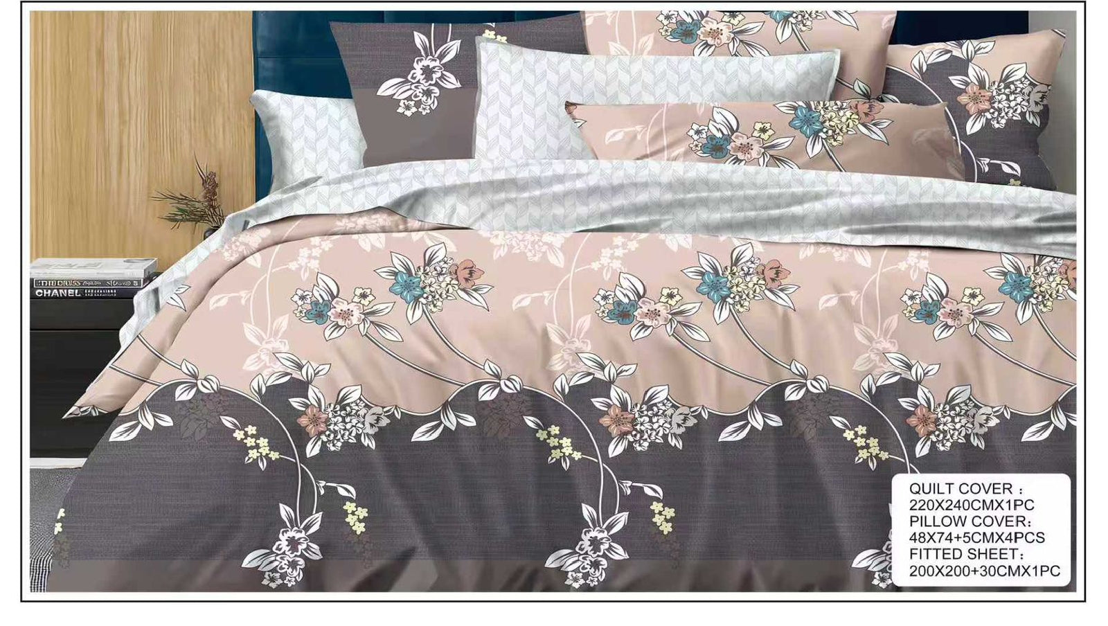 Premium King Size 6PCS Bedding Set – Printed Quilt Cover, Deep Fitted Sheet & 4 Pillowcases