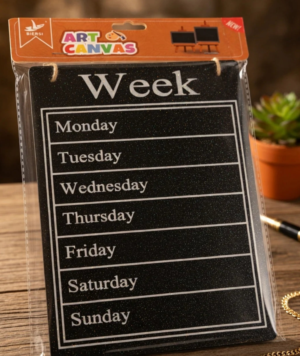 Weekly Planner Elegant Black Glitter Board | Reusable Family Schedule | Kitchen Wall Hanging Organizer