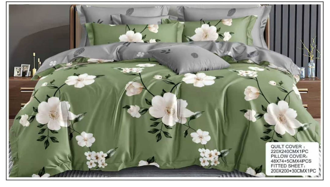 Elegant King Size Bedding Set (6 PCS) – Quilt Cover 220×240cm + Fitted Sheet + 4 Pillowcases – Soft & Premium Quality (Design 5)