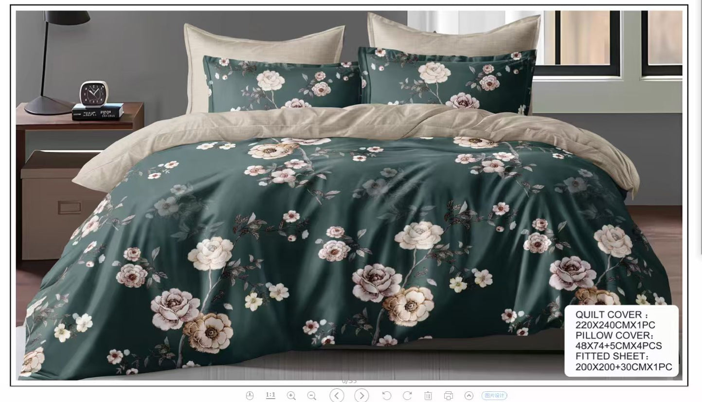 Elegant King Size Bedding Set (6 PCS) – Quilt Cover 220×240cm + Fitted Sheet + 4 Pillowcases – Soft & Premium Quality (Design 4)