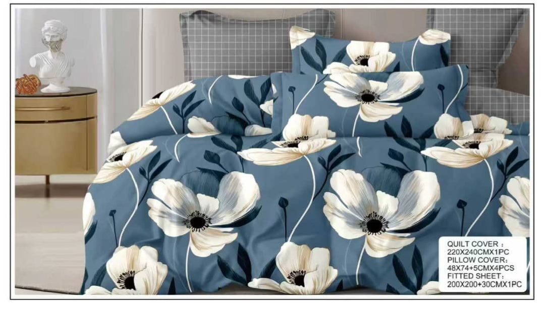 Elegant King Size Bedding Set (6 PCS) – Quilt Cover 220×240cm + Fitted Sheet + 4 Pillowcases – Soft & Premium Quality (Design 2)
