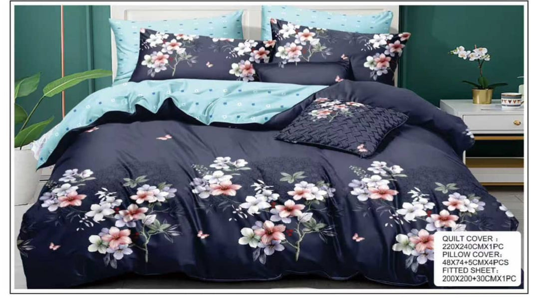 Elegant King Size Bedding Set (6 PCS) – Quilt Cover 220×240cm + Fitted Sheet + 4 Pillowcases – Soft & Premium Quality (Design 3)