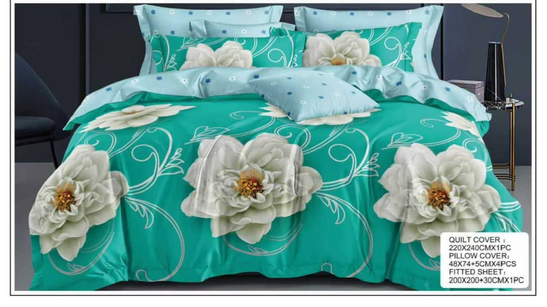 Elegant King Size Bedding Set (6 PCS) – Quilt Cover 220×240cm + Fitted Sheet + 4 Pillowcases – Soft & Premium Quality (Design)