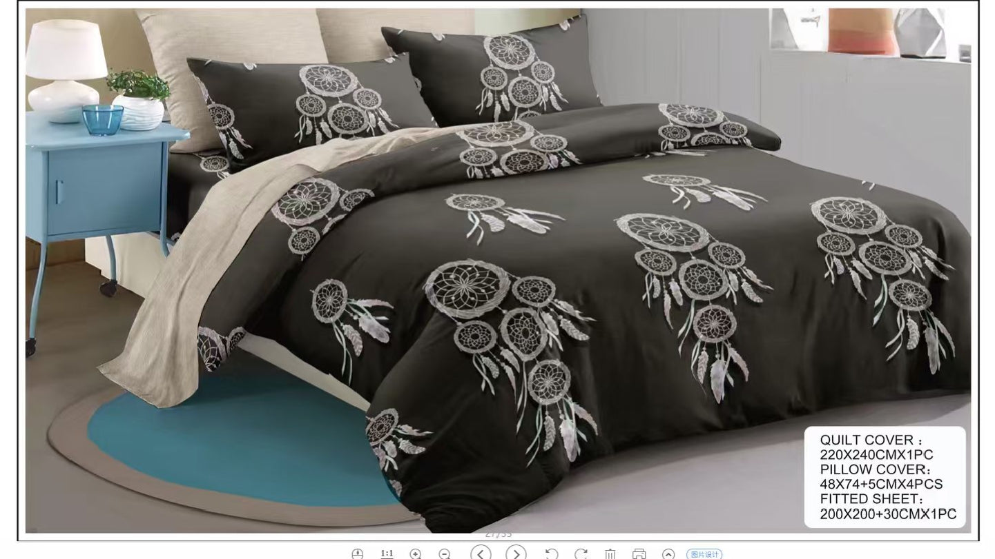 Elegant King Size Bedding Set (6 PCS) – Quilt Cover 220×240cm + Fitted Sheet + 4 Pillowcases – Soft & Premium Quality