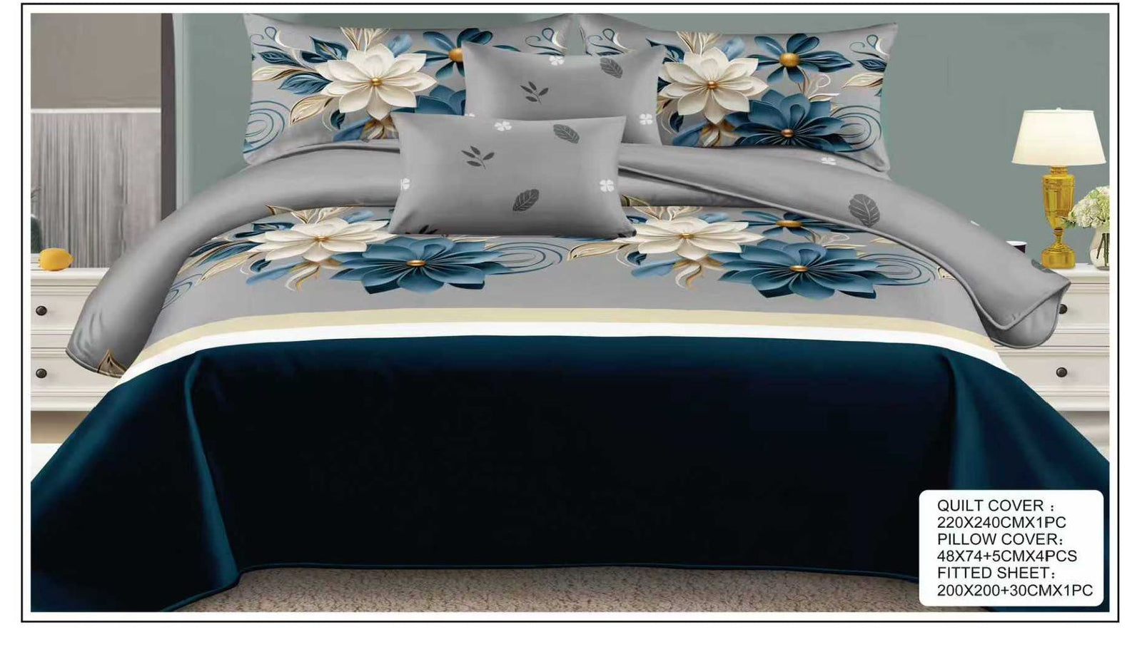Luxury King Size 6-Piece Bedding Collection – Quilt Cover Set with Fitted Sheet & 4 Pillowcases – Ultimate Comfort & Modern Style (Design 2)