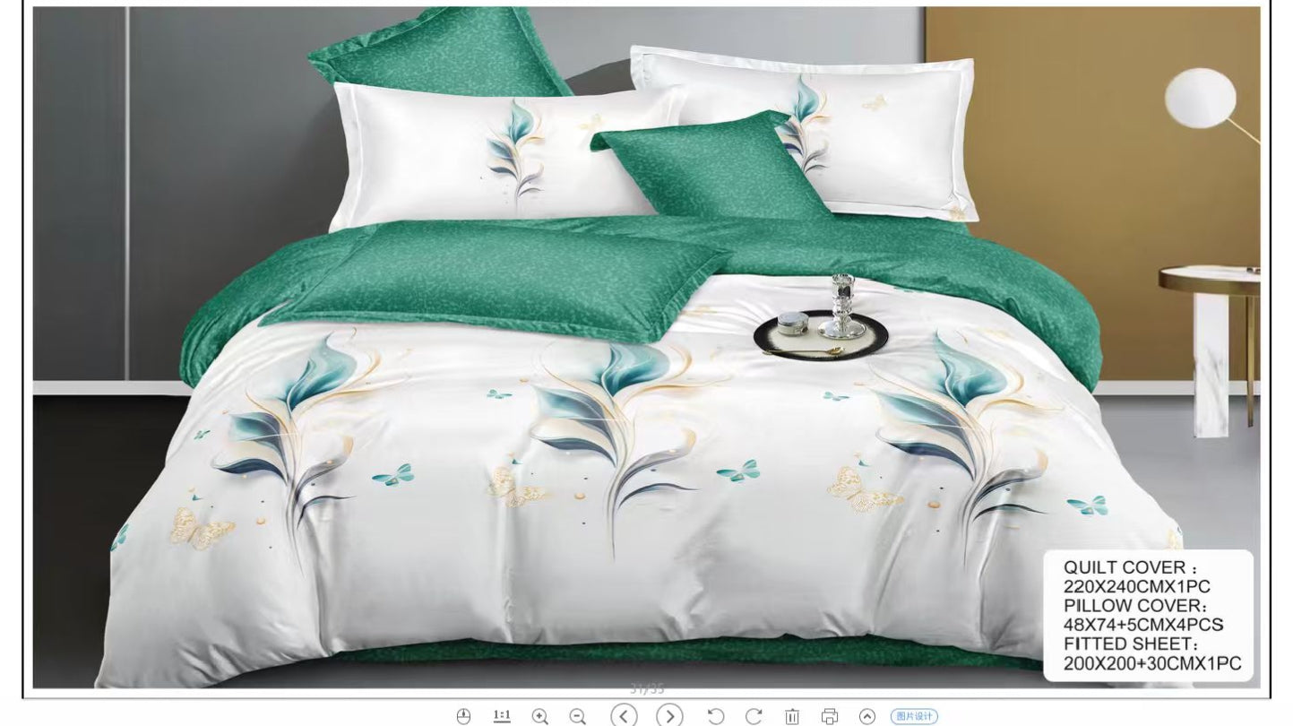 King Size Luxury Bedding Set (6 Pieces) – Quilt Cover 220×240cm, Fitted Sheet 200×200+30cm, 4 Pillowcases – Premium Comfort & Elegant Design (Design 9)