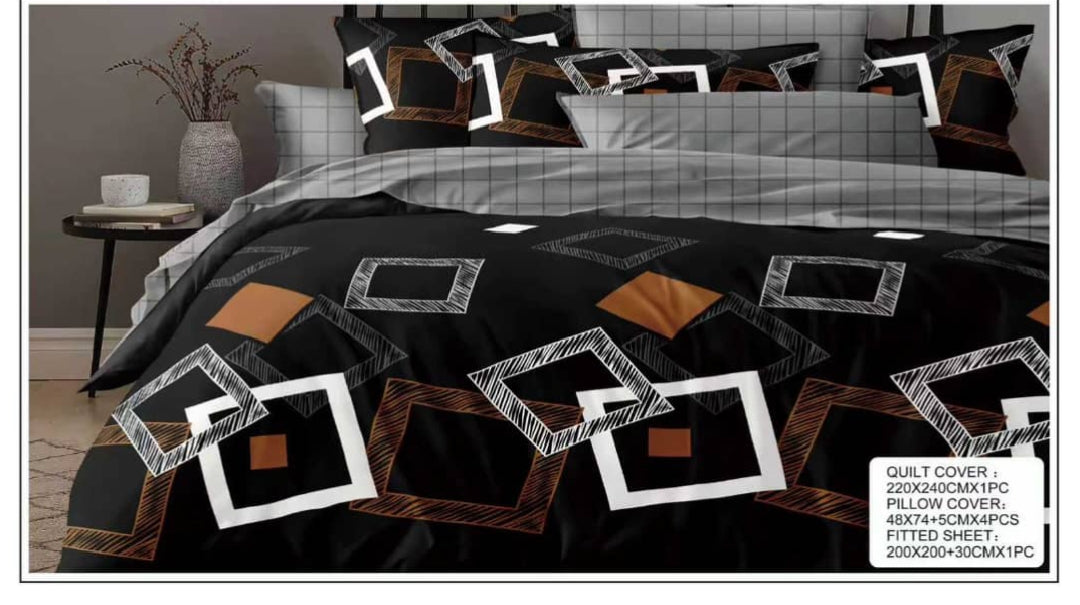 King Size Luxury Bedding Set (6 Pieces) – Quilt Cover 220×240cm, Fitted Sheet 200×200+30cm, 4 Pillowcases – Premium Comfort & Elegant Design (Design 10)