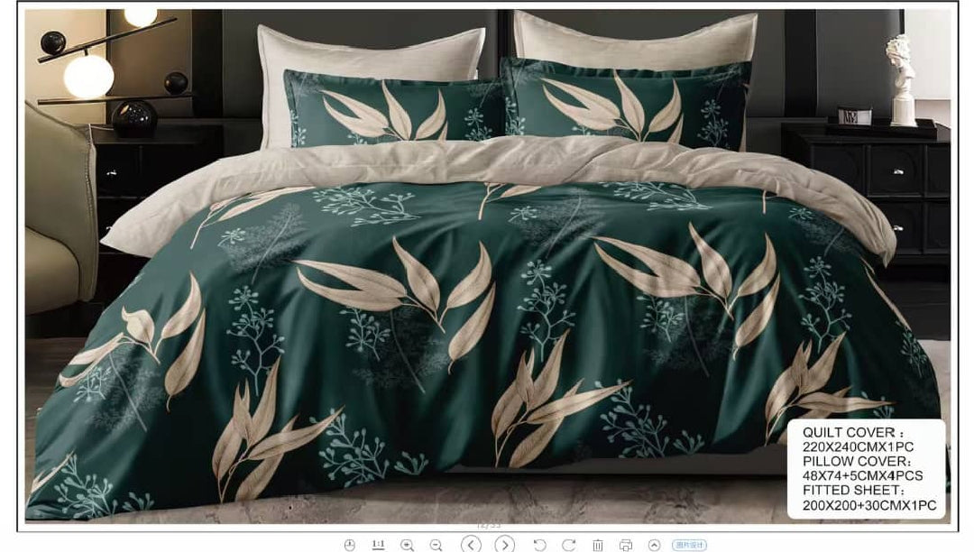 King Size Luxury Bedding Set (6 Pieces) – Quilt Cover 220×240cm, Fitted Sheet 200×200+30cm, 4 Pillowcases – Premium Comfort & Elegant Design (Design 6)