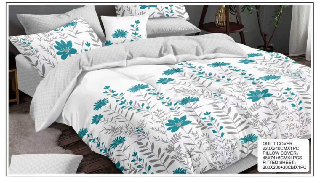 King Size Luxury Bedding Set (6 Pieces) – Quilt Cover 220×240cm, Fitted Sheet 200×200+30cm, 4 Pillowcases – Premium Comfort & Elegant Design (Design 3)