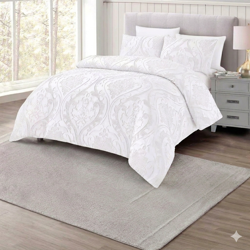 Luxury White Paisley Jacquard Duvet Cover Set – Elegant Bedding Set