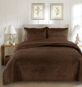 Luxury Espresso Brown Velvet Bedspread Set - Ultra-Plush Quilted Coverlet