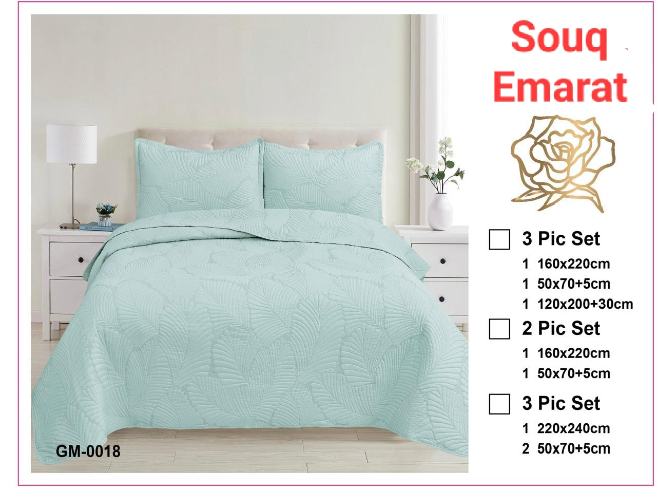 Mint Green Bedspread Set - Premium Quilted Leaf Pattern Coverlet