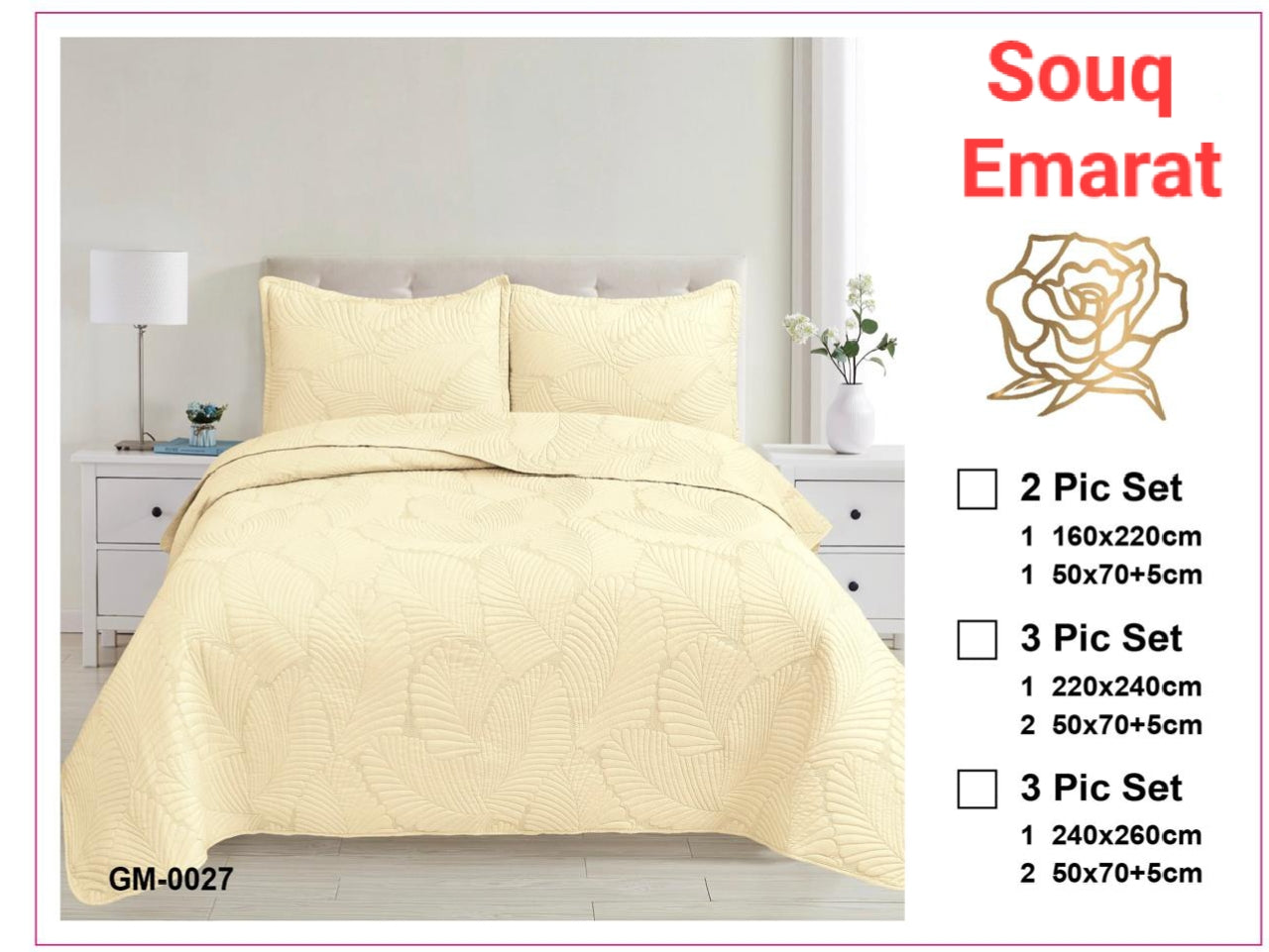 Pastel Yellow Bedspread Set - Elegant Quilted Leaf Pattern Coverlet