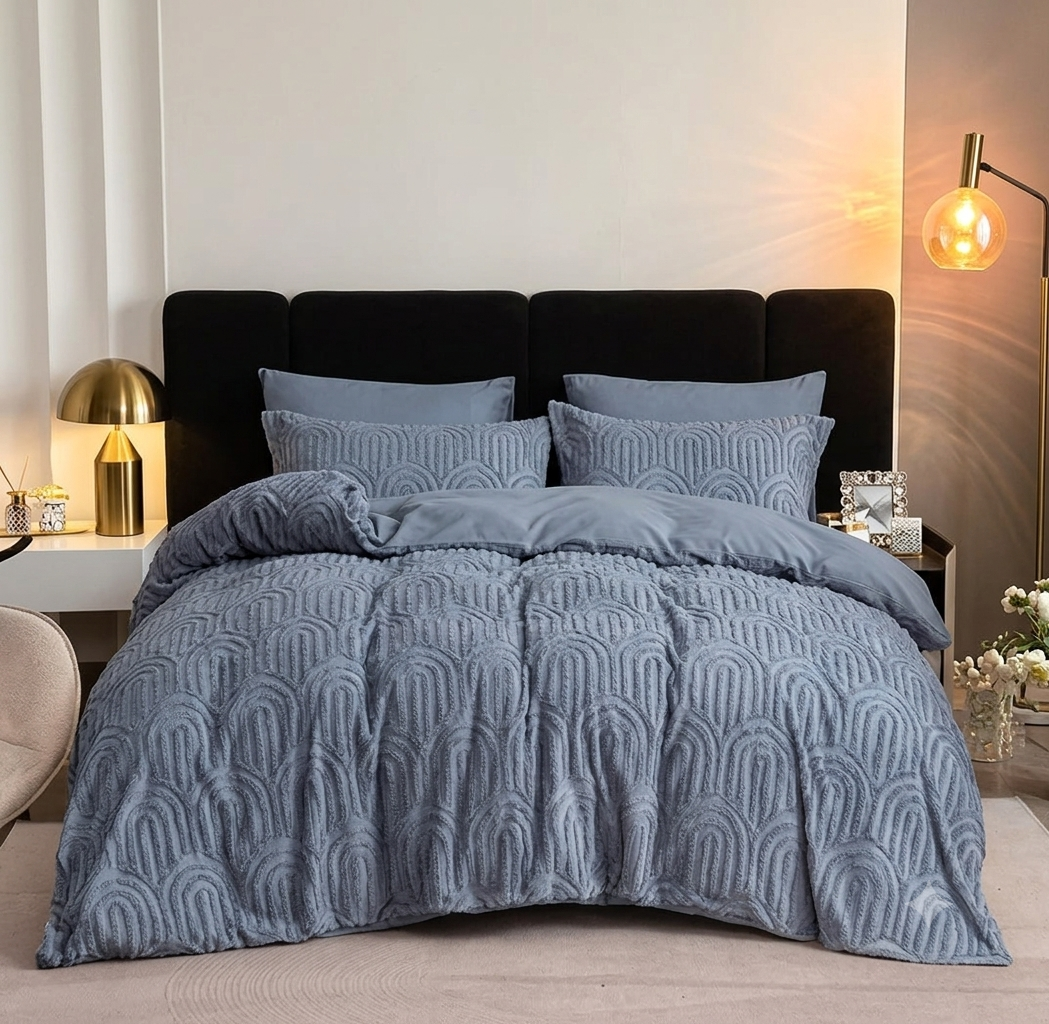 Slate Blue Arch Embossed 6-Piece Bedding Set