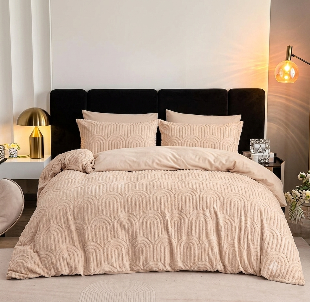 Warm Beige Arch Textured 6-Piece Bedding Set