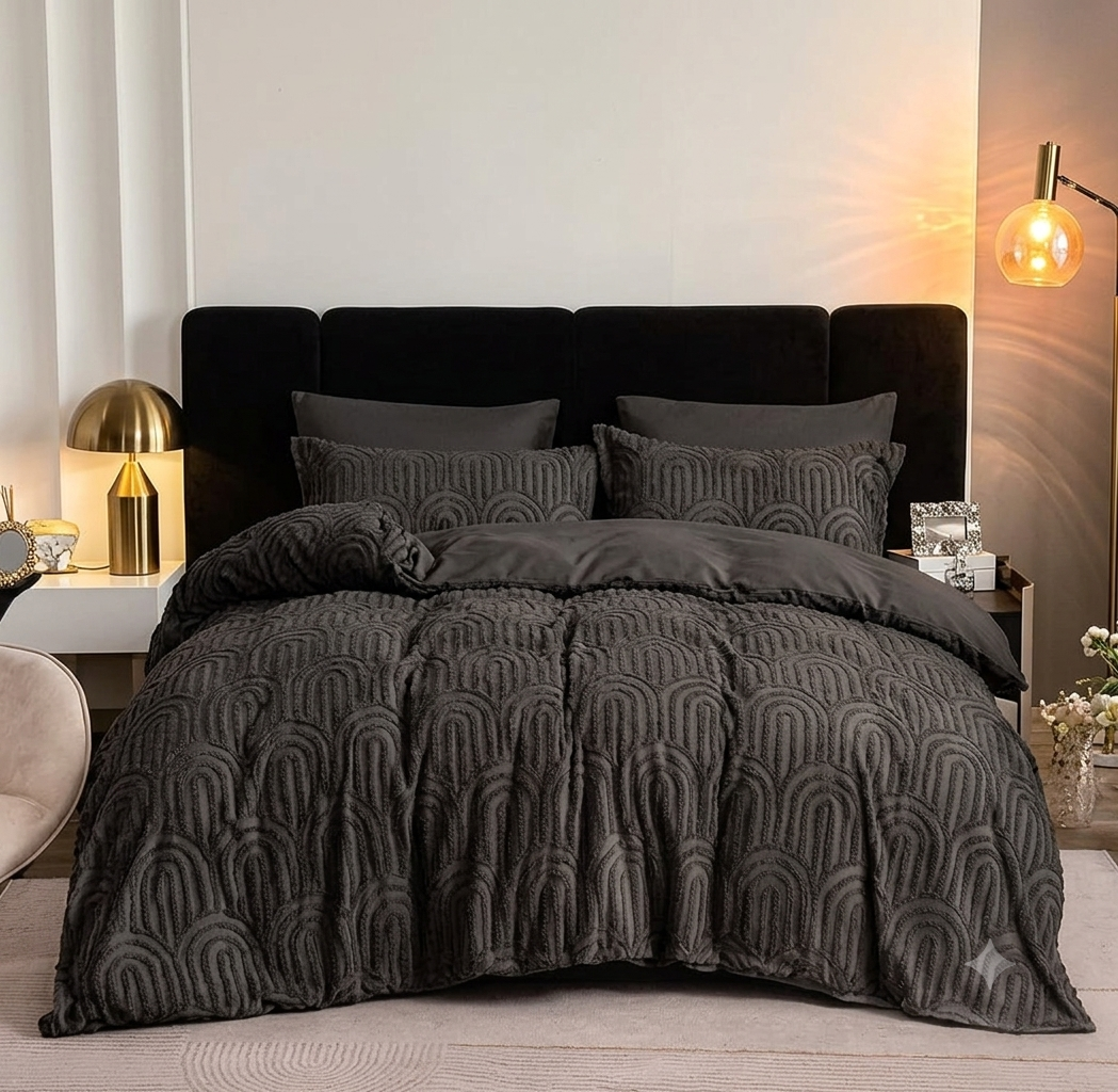 Premium Charcoal Black Arch Textured 6-Piece Bedding Set