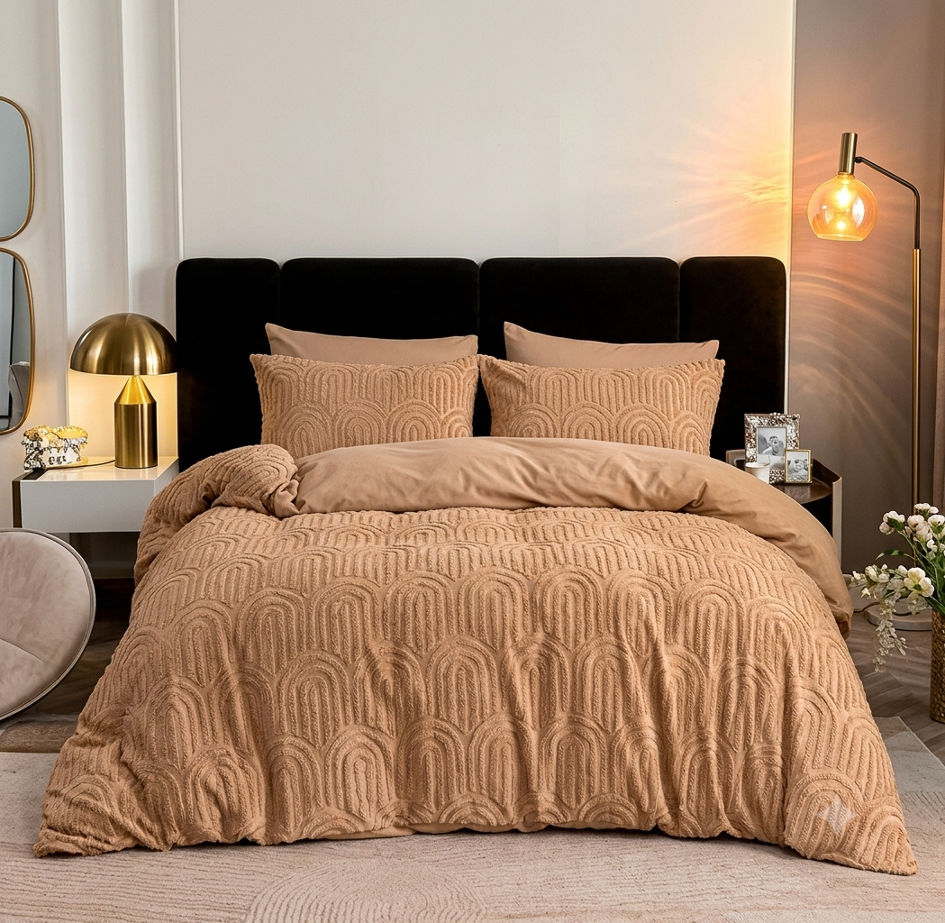 Elegant Camel Tan Arch Textured 6-Piece Bedding Set