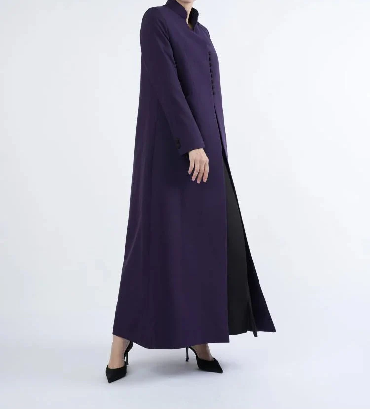 Purple Formal Abaya with Sleek Silhouette and Full Button Front
