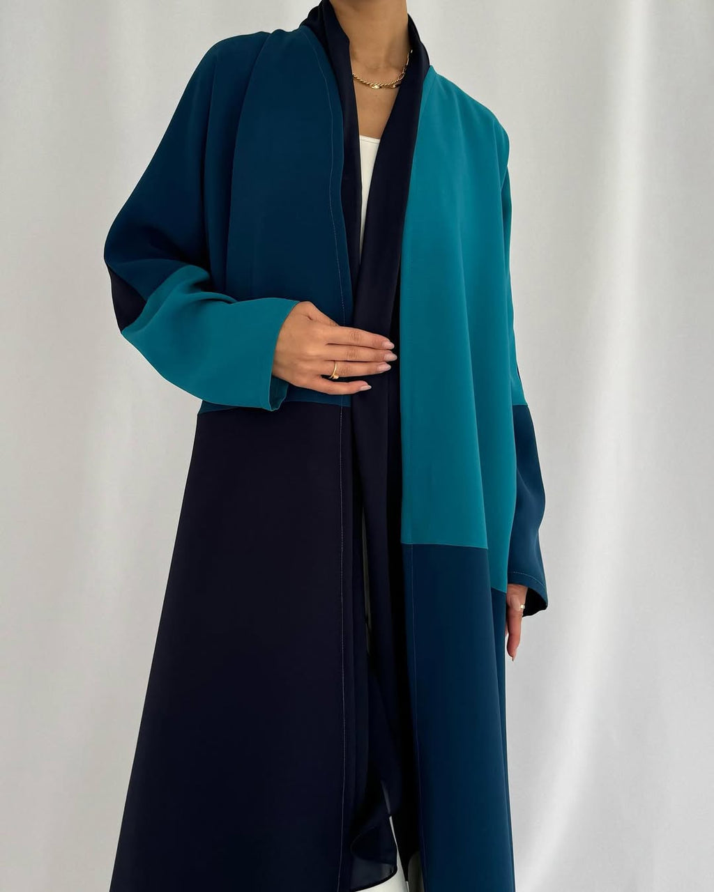 Crepe three shades abaya - Teal with shaila